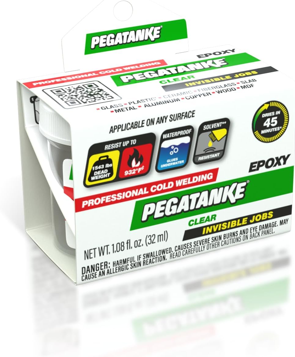 PEGATANKE - Transparent 2 Part Epoxy Resin | Professional Cold Weld Adhesive | High Strength Metal Glue for Fuel Tanks | General Repair & Plastic | High Temperature Epoxy for Welding Bonds (1.08 oz)