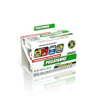 PEGATANKE - Transparent 2 Part Epoxy Resin | Professional Cold Weld Adhesive | High Strength Metal Glue for Fuel Tanks | General Repair & Plastic | High Temperature Epoxy for Welding Bonds 1.08 oz