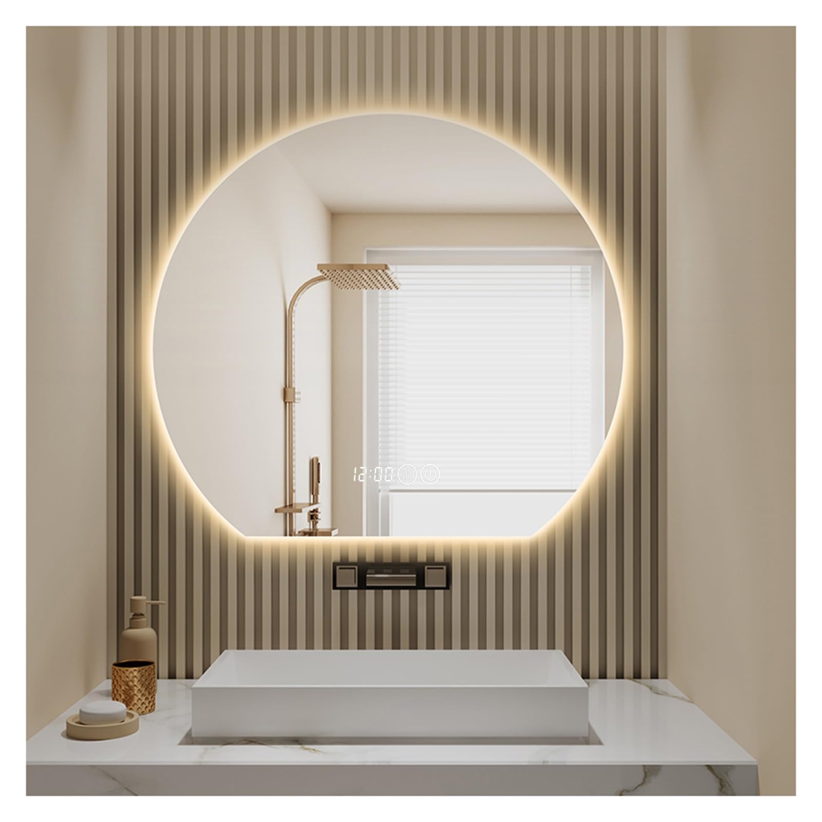 FGXHHS LED with Lights，Illuminated Mirror,Illuminated Led Demister Pad，3 Colours Backlit Makeup Mirror(A,H60*W60cm/H23.6*W23.6IN)