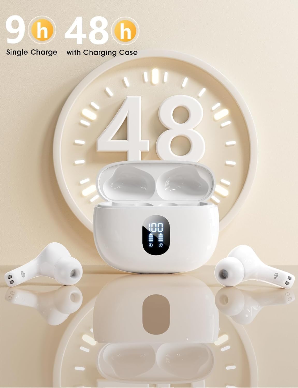 Wireless Earbuds,Bluetooth Earphones ENC Noise Cancelling Mic,Big Bass Stereo Sound,48 Hours Playtime,Lightweight in-Ear Earphone,IPX7,Hands-Free Calls with AI for iPhone,Android,Pad,Sports,Workout