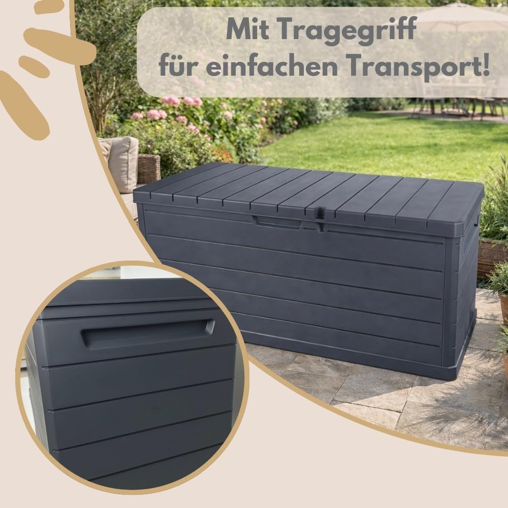 Gartenbox Wetterfest Auflagenbox Wasserdicht 350 L | Kissenbox Groß, Outdoor Möbel Box, Gartentruhe, Terrassenschrank
