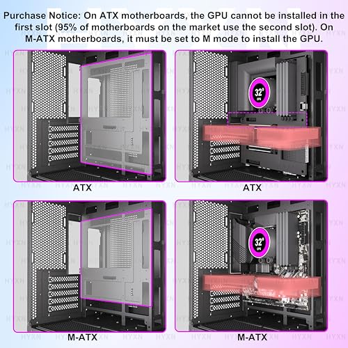 Image of H3 HYXN ATX PC Case - Pre-Installed with 3 ARGB Fans - Compact Dual Cavity Mid-Tower PC Gaming Case - with Type-C 3.2-360mm Radiator Support, Black