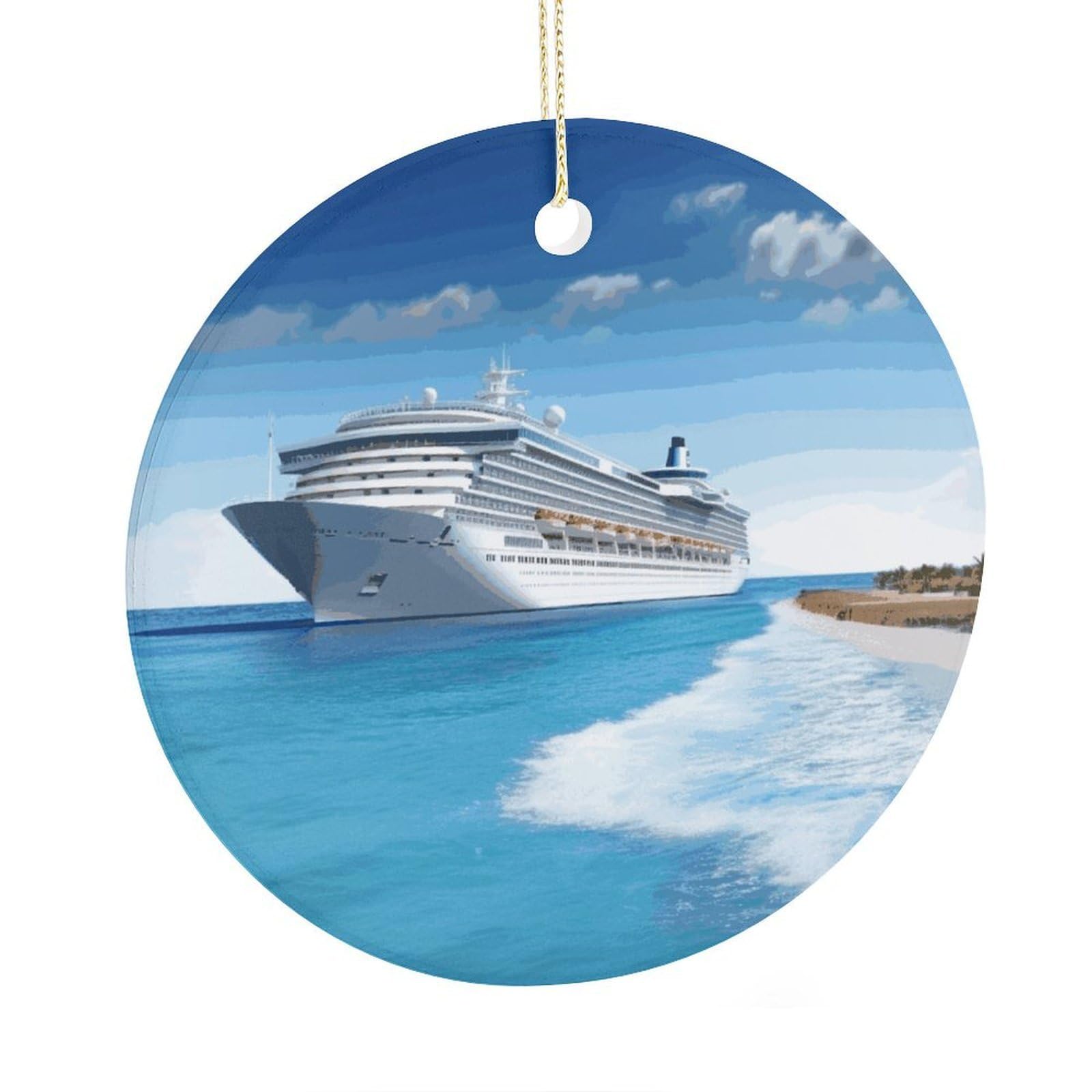 Adfgyerh Style Seaside Cruise Ship Ceramic Circular Pendant,2.9 Inch，Hanging Ornament，Gift Exchange Idea Round Ceramic Ornament,For Mom And Daughter，For Home Indoor Outdoor Decor.