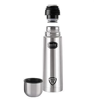 Cello Lifestyle Vacuum Insulated Flask 1000ml | Hot and Cold Water Bottle with Push-Down Lid | Double Walled Stainless Steel Bottle for Travel, Home, Office, School | Steel Thermos 1L