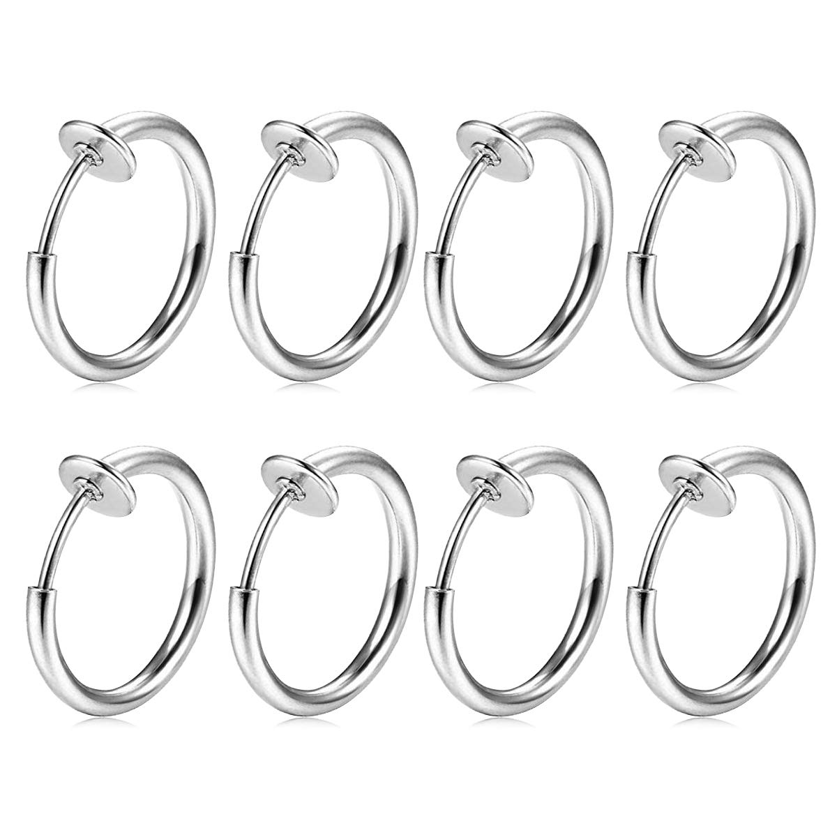 FECTAS 8pcs Falso Nariz Labio Pendientes de Oreja Anillo Aro Acero Inoxidable no Perforado Clip Piercing Cuerpo Joyería