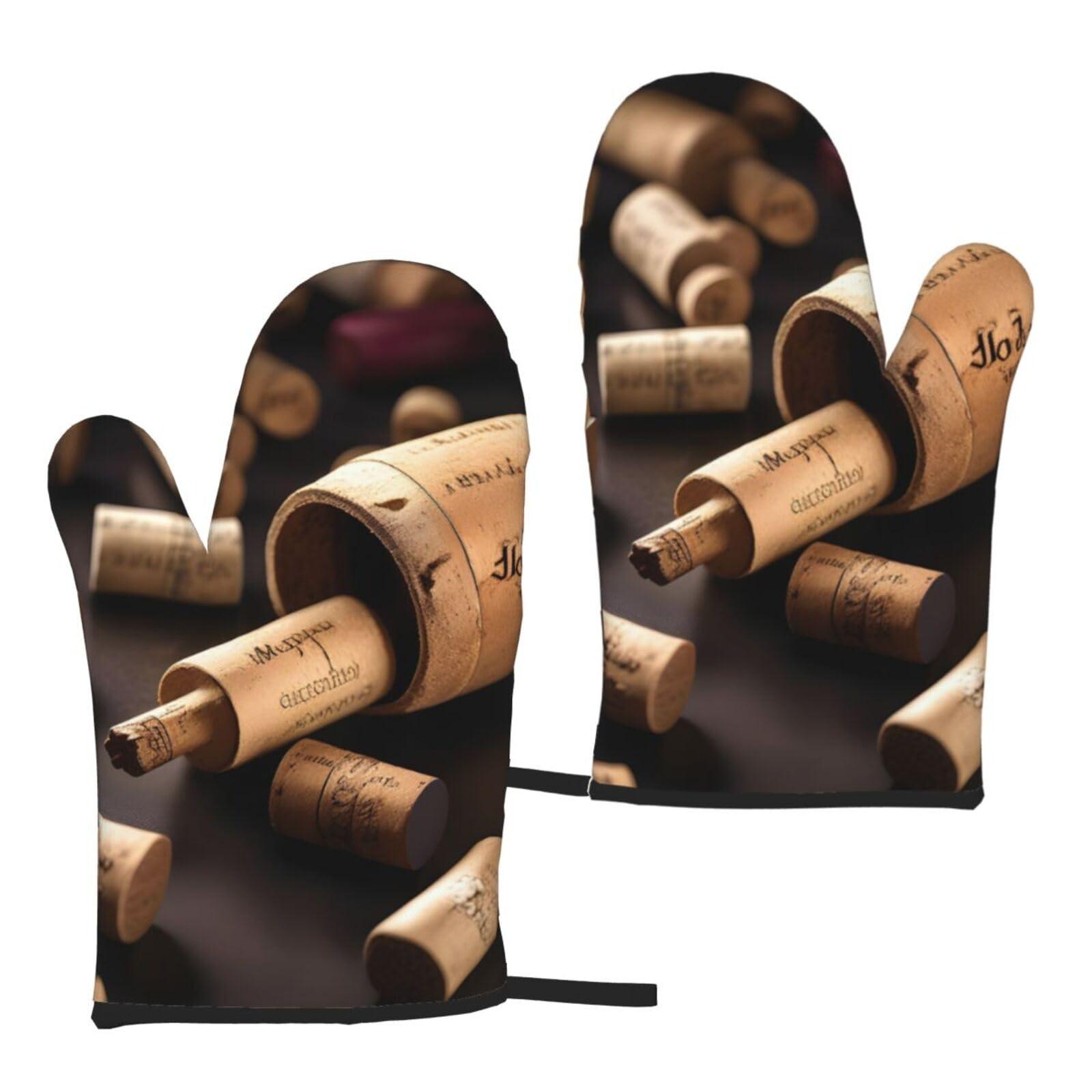 Wine Bottle Cork Print Adults Universal Fit Heat Resistant Oven Gloves Reusable Cooking Outdoor Grilling