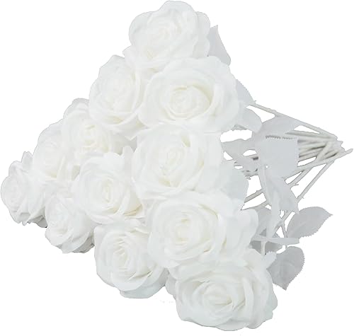 Miniatura 8 de DH EYB Flores artificiales de color dorado, rosas falsas de seda de 19.7 in, rosas sintéticas con tallos de flores, ramo de rosas nupciales para