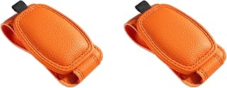 Triforde 2 Pack Magnetic Leather Sunglasses Holder For Car,Car Visor Accessories And Ticket Card Clip,Fit Different Size Eyeglasses (Orange)