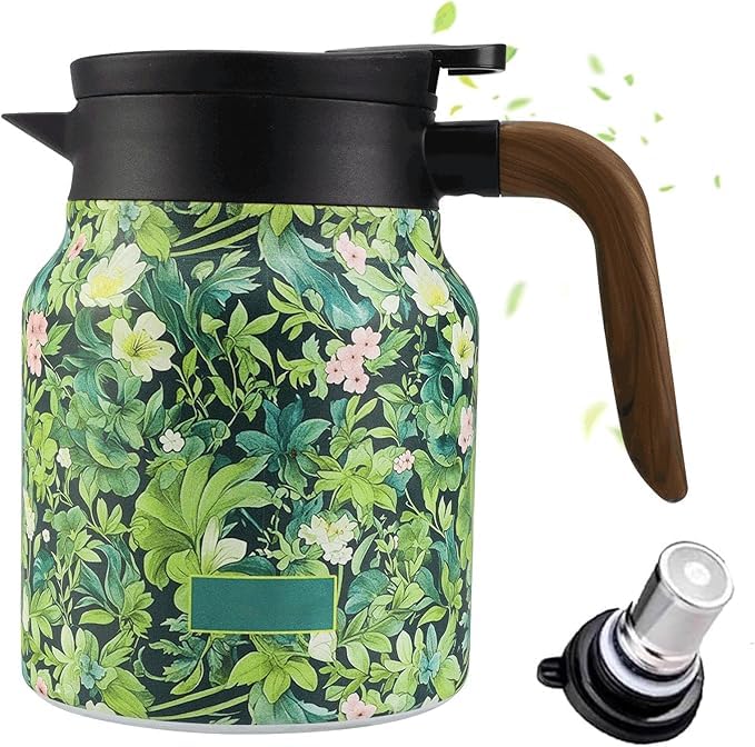 Termo de té con diseño floral vintage, tetera térmica S 1000 ml con infusor incorporado, acero inoxidable, cafetera térmica para la cocina con tapa