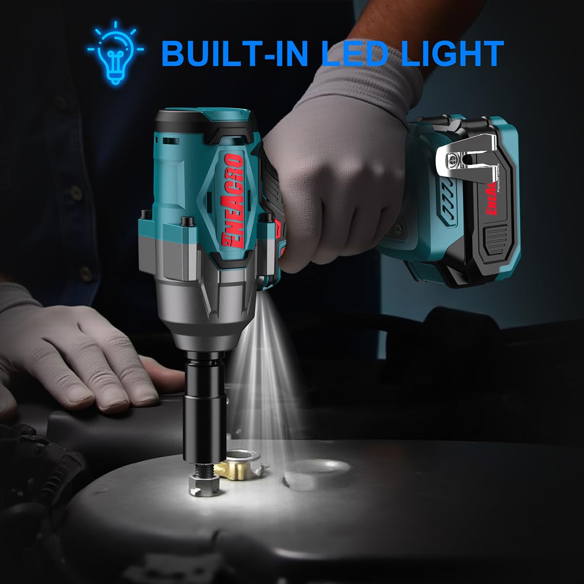 ENEACRO Avvitatore a Impulsi Senza Fili 20V, Coppia Elevata 1/2 Pollice 1000 N.m, Avvitatore Brushless con 3 Modalità di Velocità, Luce LED, Batteria da 4000mAh Caricatore Rapido e Accessori