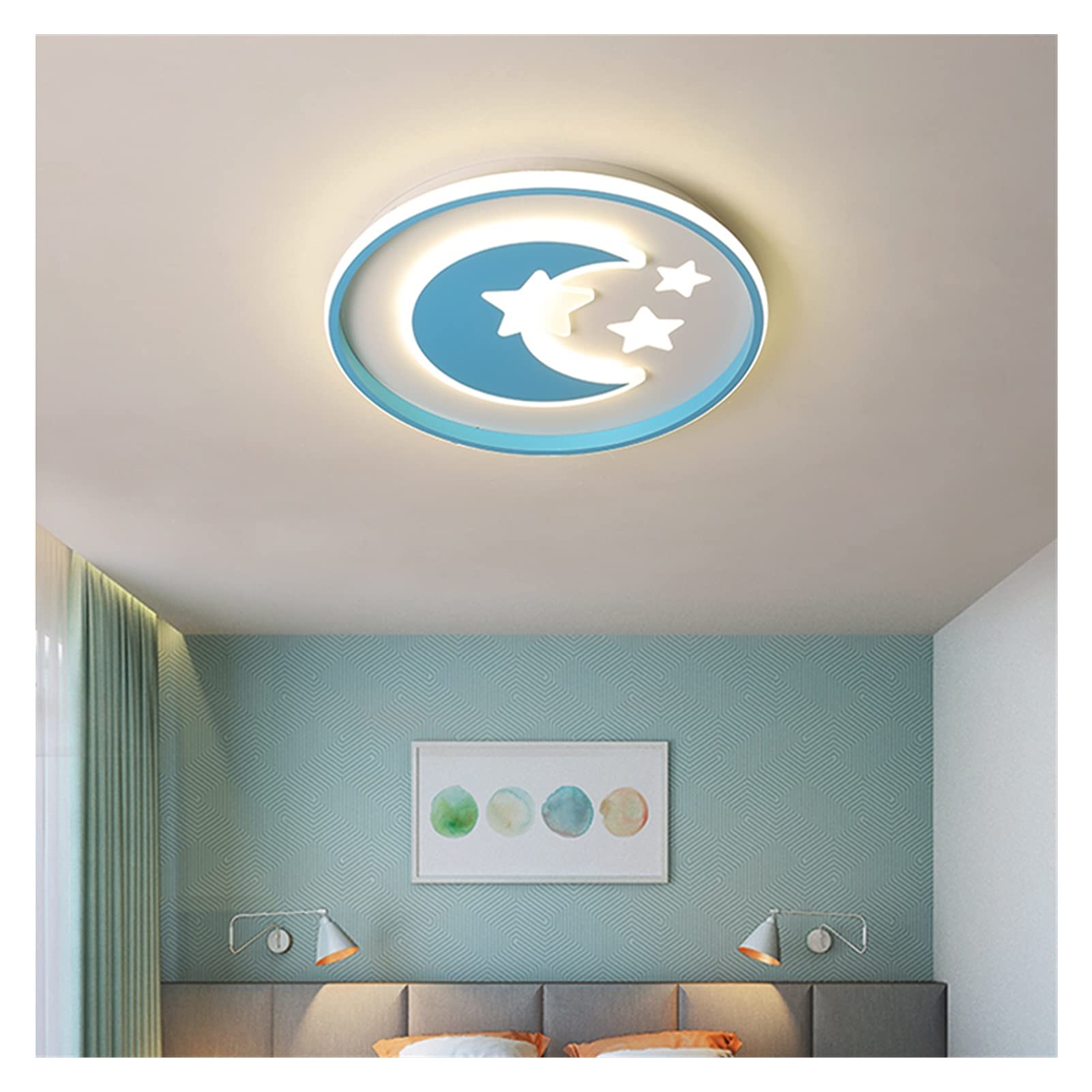 Plafonnier moderne LED lune étoile lustre rose bleu pour chambre d'enfant