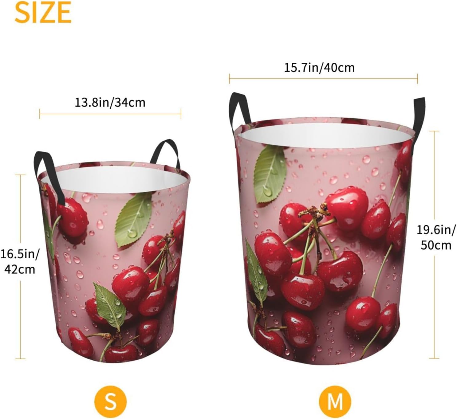 lovely sweet red cherry Laundry Basket With Handles, Foldable Laundry Hamper Oxford Cloth Dirty Clothes Basket Waterproof Clothes Toys Storage Bin Organizer for Bedroom Bathroom Dorm