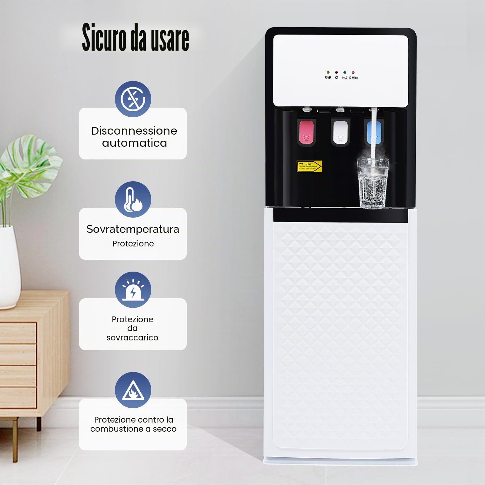 Distributore di acqua da 500 W, erogatore di acqua elettrica da terra, a freddo, doppia funzione con vano portaoggetti inferiore, distributore di acqua calda elettrico 85 ~ 95 ℃ per casa, ufficio