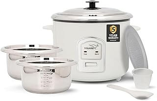 V-Guard VRCS 1.8-Litre Electric Rice Cooker with 2 Stainless Steel Pots, Spatula, Rice Separator | 5-Yr Heating Plate & 2-Yr Product Coverage by V-Guard | Cook & Automatic Keep Warm Cooking Modes