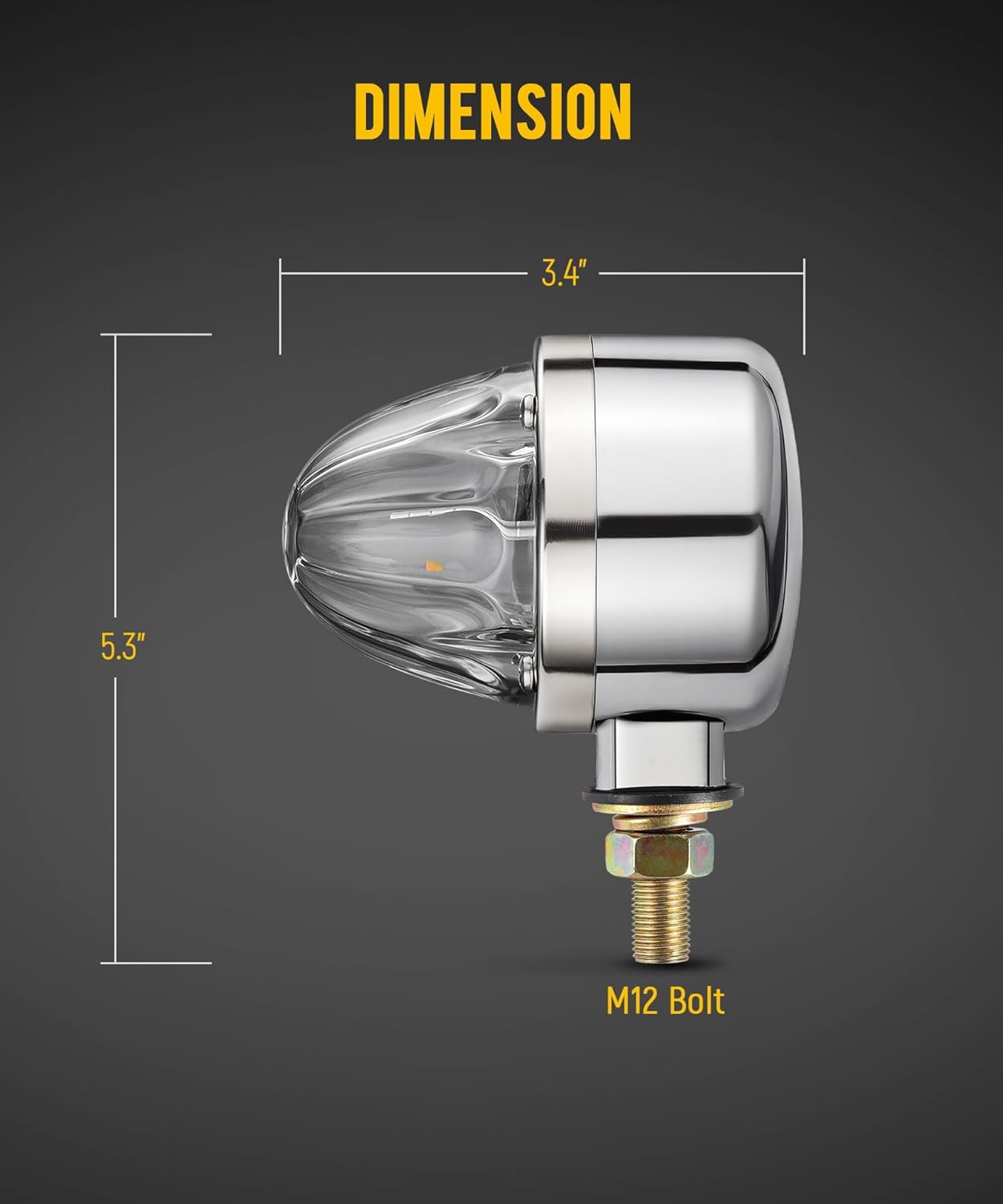 Partsam 1x Glass Watermelon Light Single-Face Amber LED Turn Signal Marker Light, Zinc Alloy Housing Clear Lens Post Mount for Peterbilt Freightliner Semi Truck Trailer, 10-30V