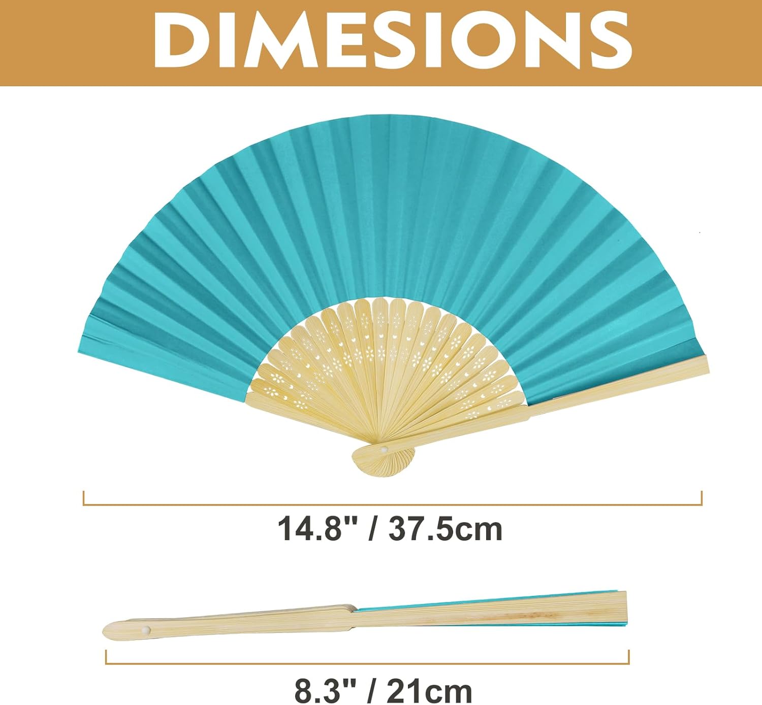 FoDau770 Classical Folding Fans, 20 Pieces Bamboo Handheld Fans, Paper Hand Fan for Cosplay Dancing Decoration Party, Teal