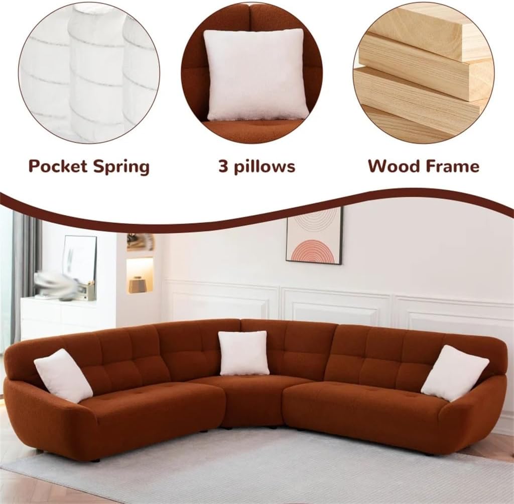 113" Large Lamb Fabric Sofa,Tool-Free Assembly.(Dark)