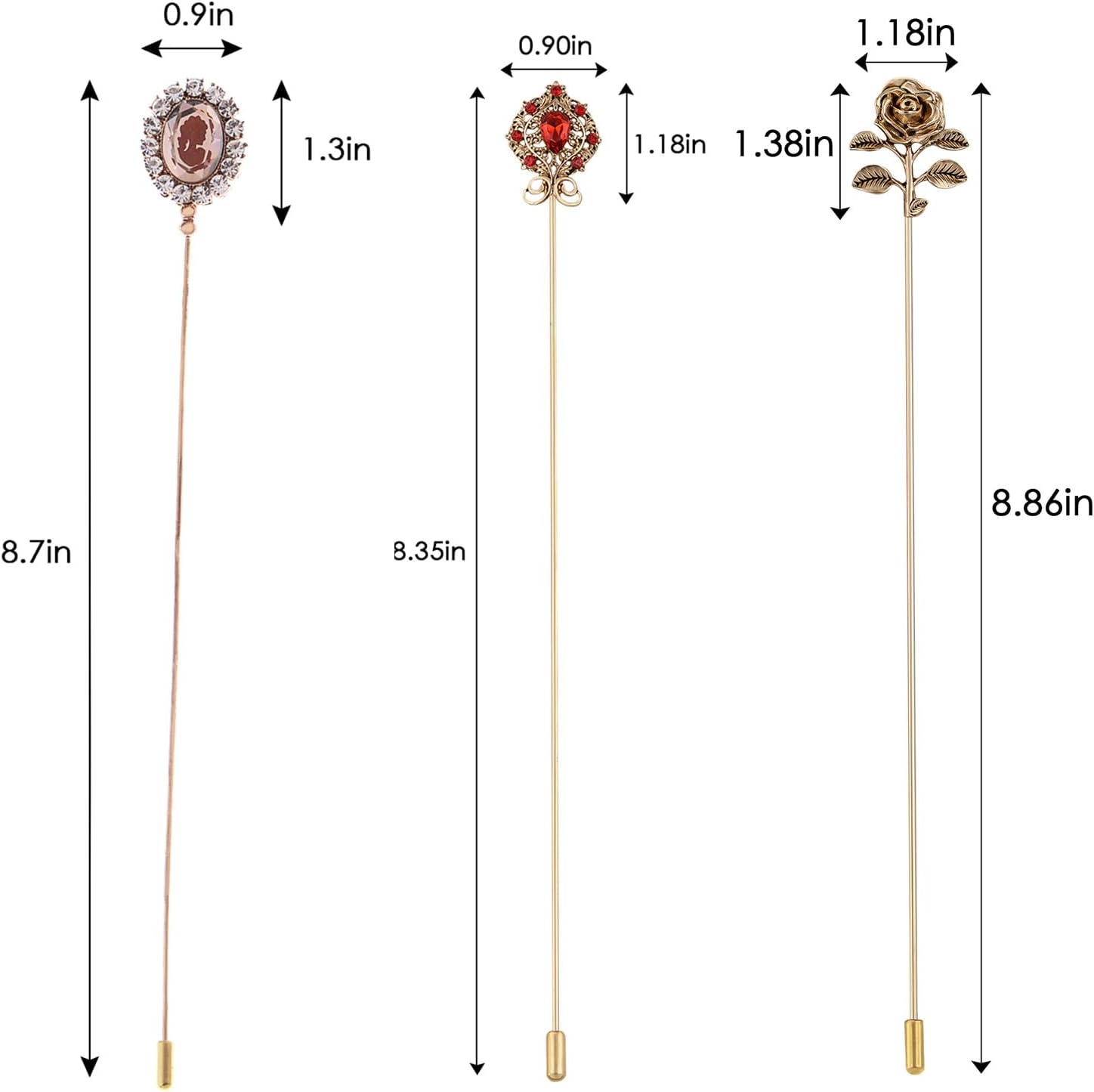 Alilang Floral Hat Pin for Women Gold Tone Stick Pins Featuring Rose Crystal Jewelry for Hat Accessories Lapel Brooch Pins