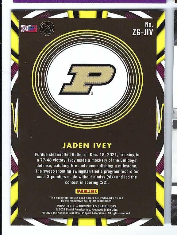 JADEN IVEY 2022-23 Panini Chronicles Draft Picks Gamma Rays #ZG-JIV Rookie Card RC Purdue Boilermakers Detroit Pistons Basketball