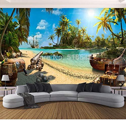 Peinture murale 3D effet trompe l'oeil plage exotique 200x140 cm