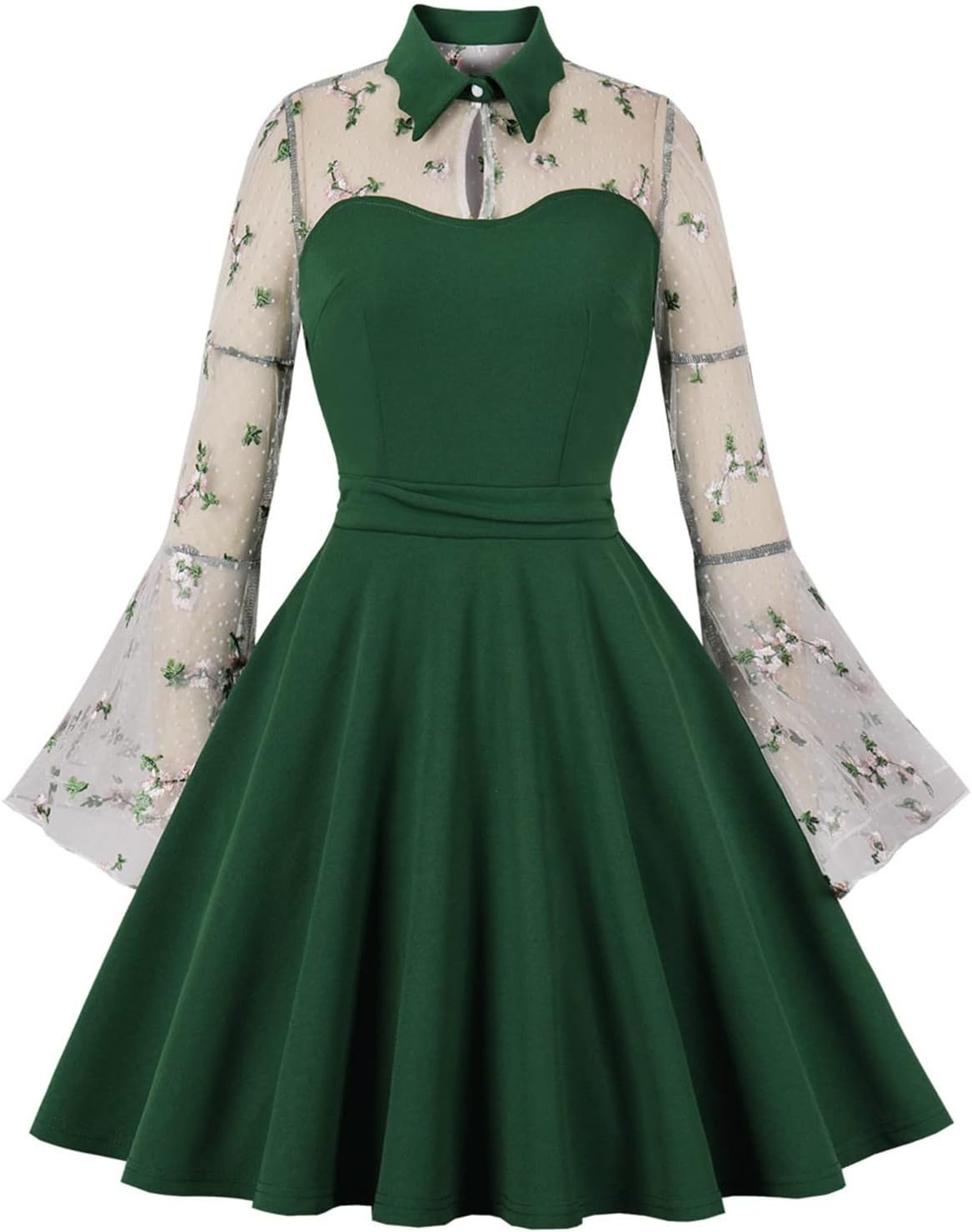 JJHAEVDY  Women's Keyhole Mesh Bell Gothic Cocktail Vintage Dress Flare Sleeves Lace Retro Vintage Dress : Sports & Outdoors