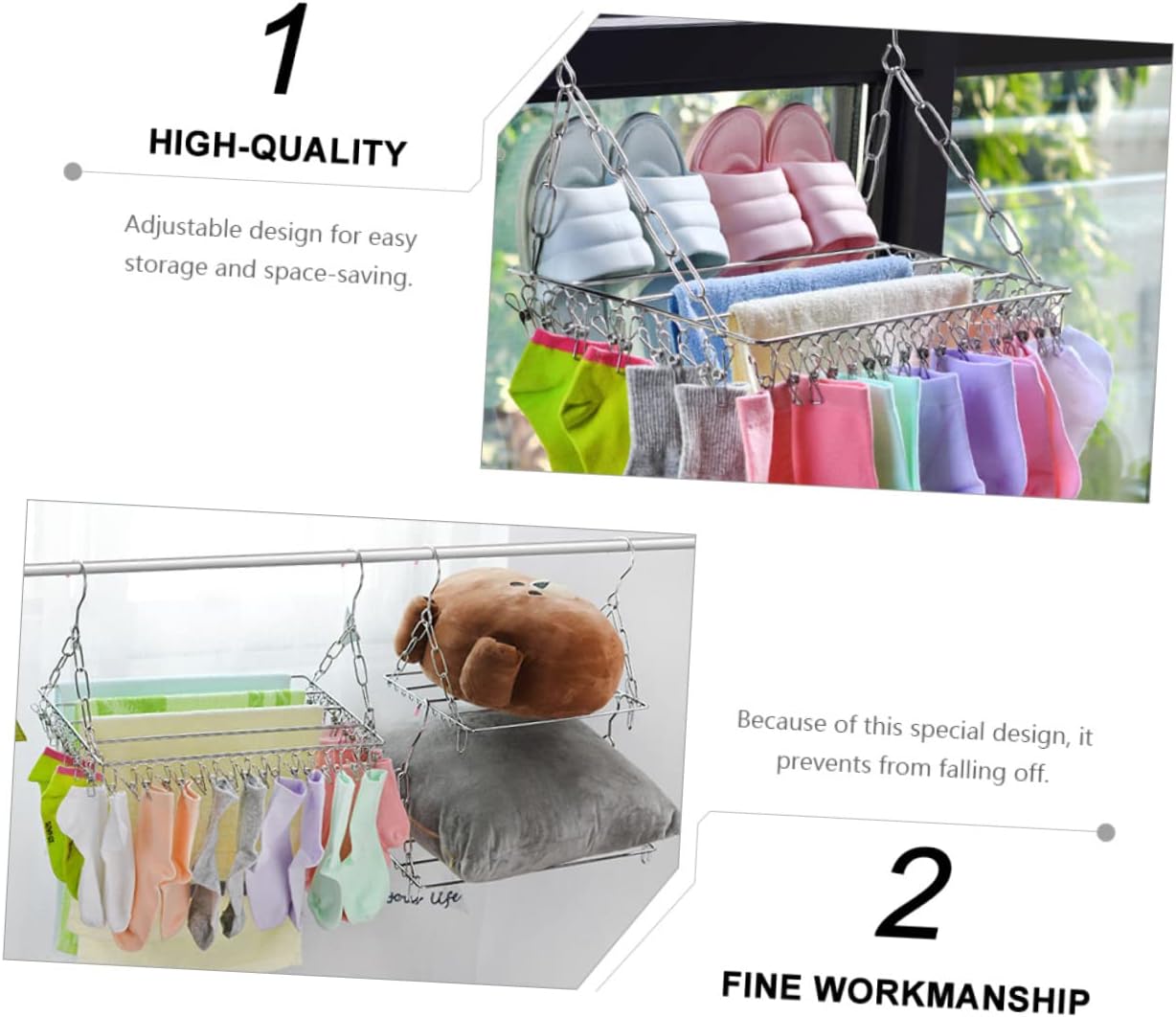 Multifunctional Adjustable Balcony Clothes Drying Rack with Clips Windproof Stainless Steel Hanger for Socks and Laundry Space Saving Design for Indoor and Outdoor Use