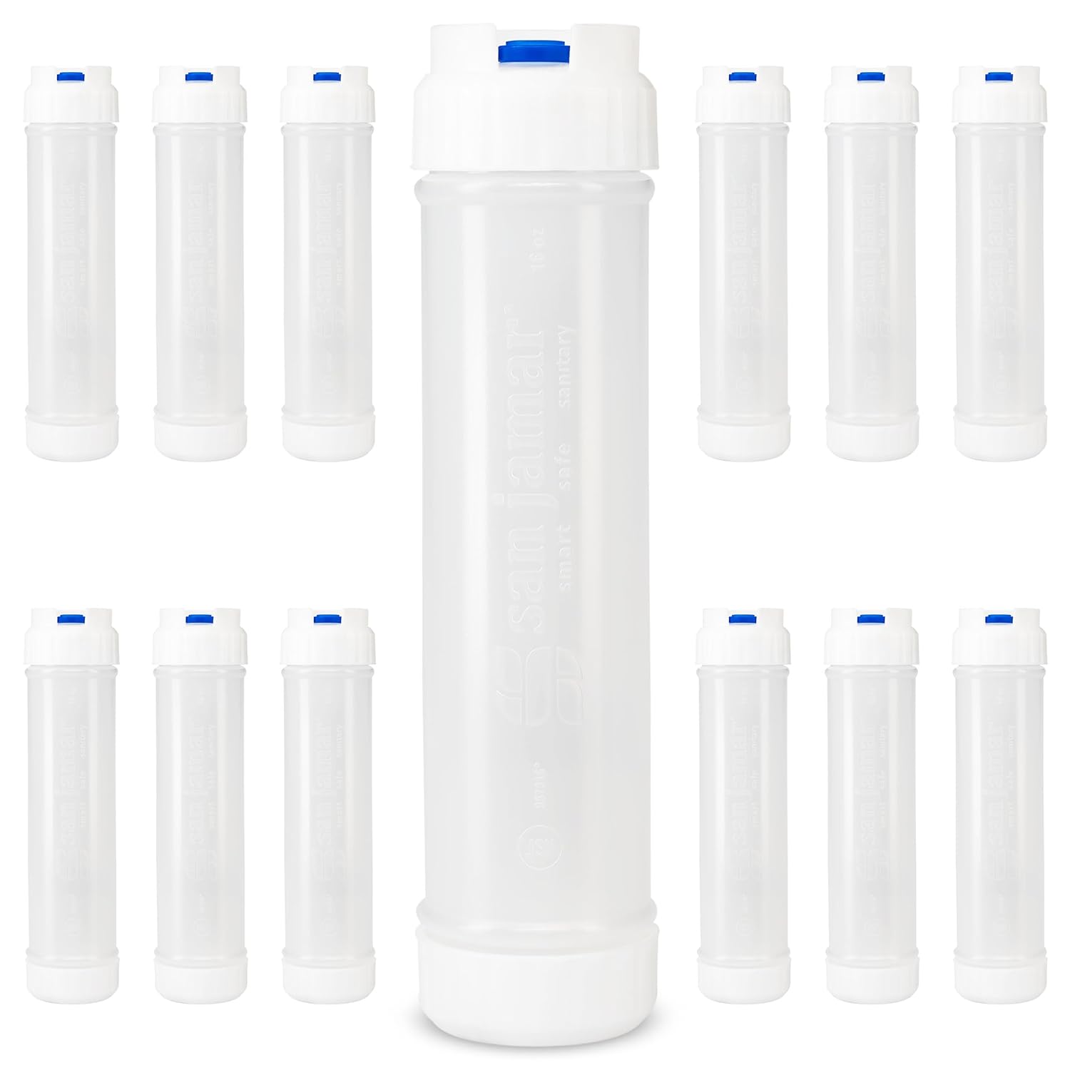 San Jamar Ez Kleen Plastic Sauce Bottle with Medium Valve for Thick Sauces and Relish, 16 Ounces, White, (Pack of 12)