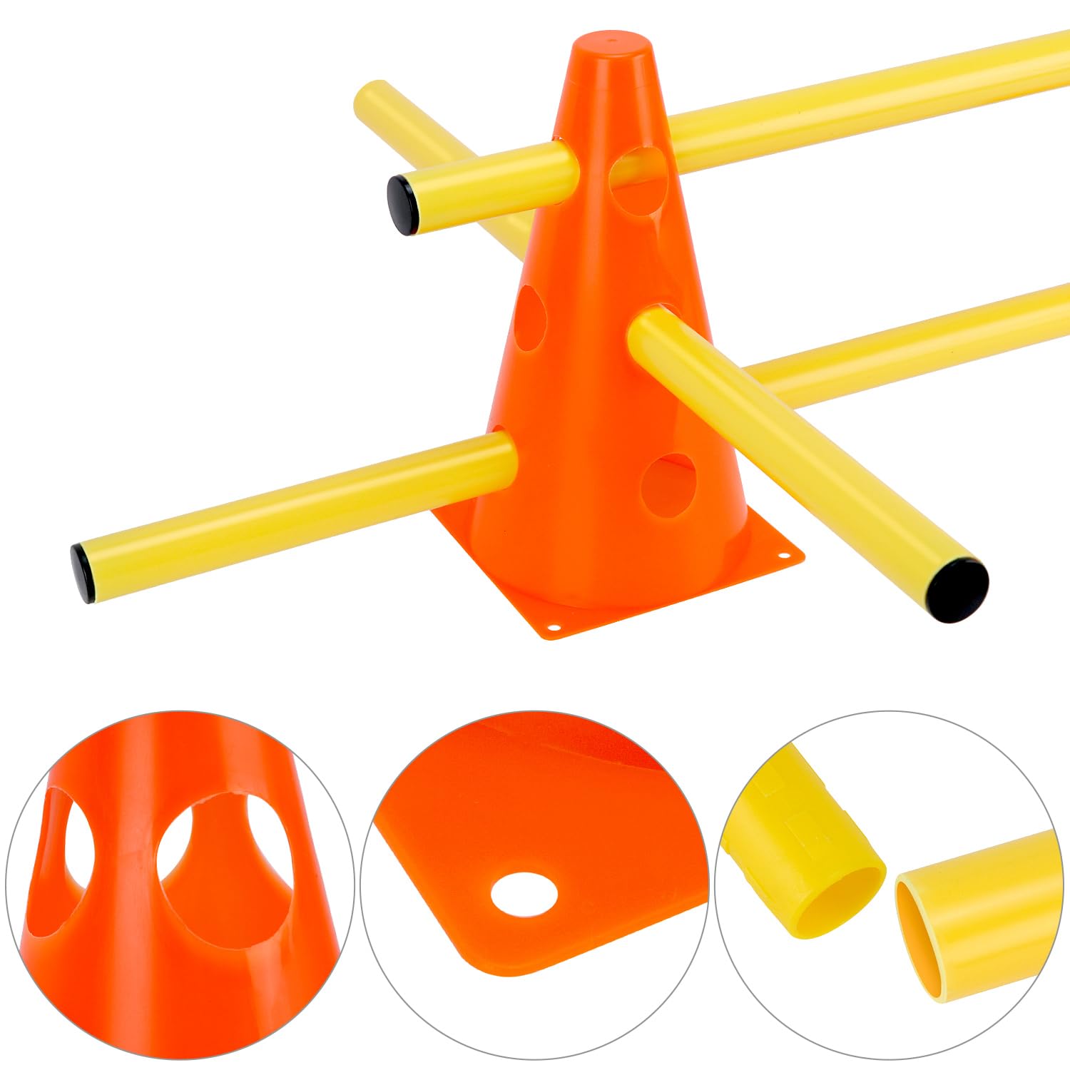 QWORK® Sports Haies Set 12 cônes + 6 Barres agilité, 23 cm de Hauteur, 100 cm de Longueur, Ensemble de Haies pour l'entraînement de Coordination