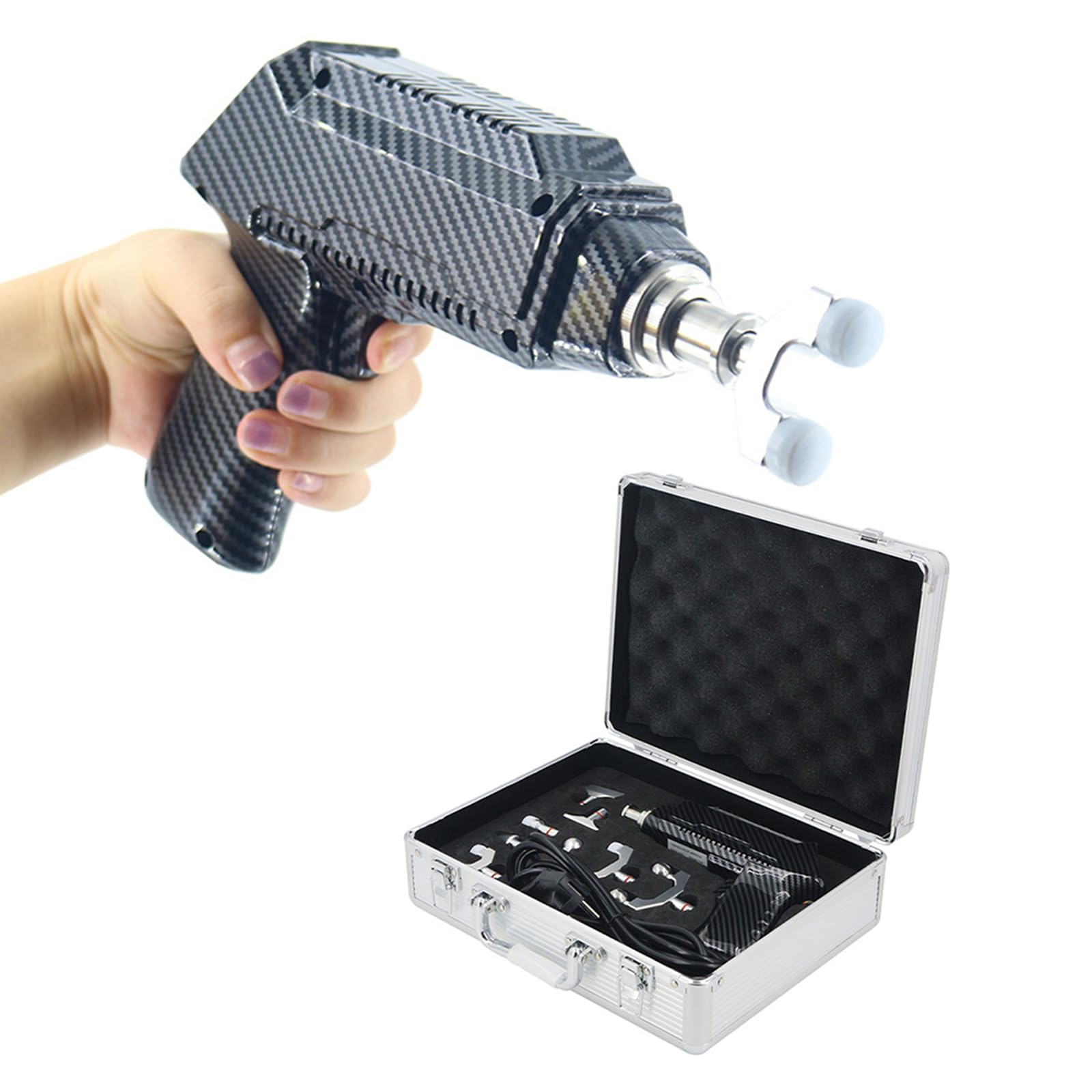 Pistola correctora de columna, masajeador quiropráctico eléctrico, activador quiropráctico, herramienta de ajuste, 6 velocidades ajustables, 8 cabezales intercambiables(Black,600N)