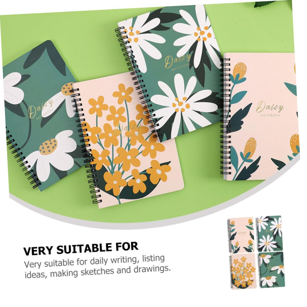 Housoutil 4 Pièces Cahier Spirale Floral Lot de Notebooks pour Prise de Notes pour Étudiants et Pages Lignées et Pratiques