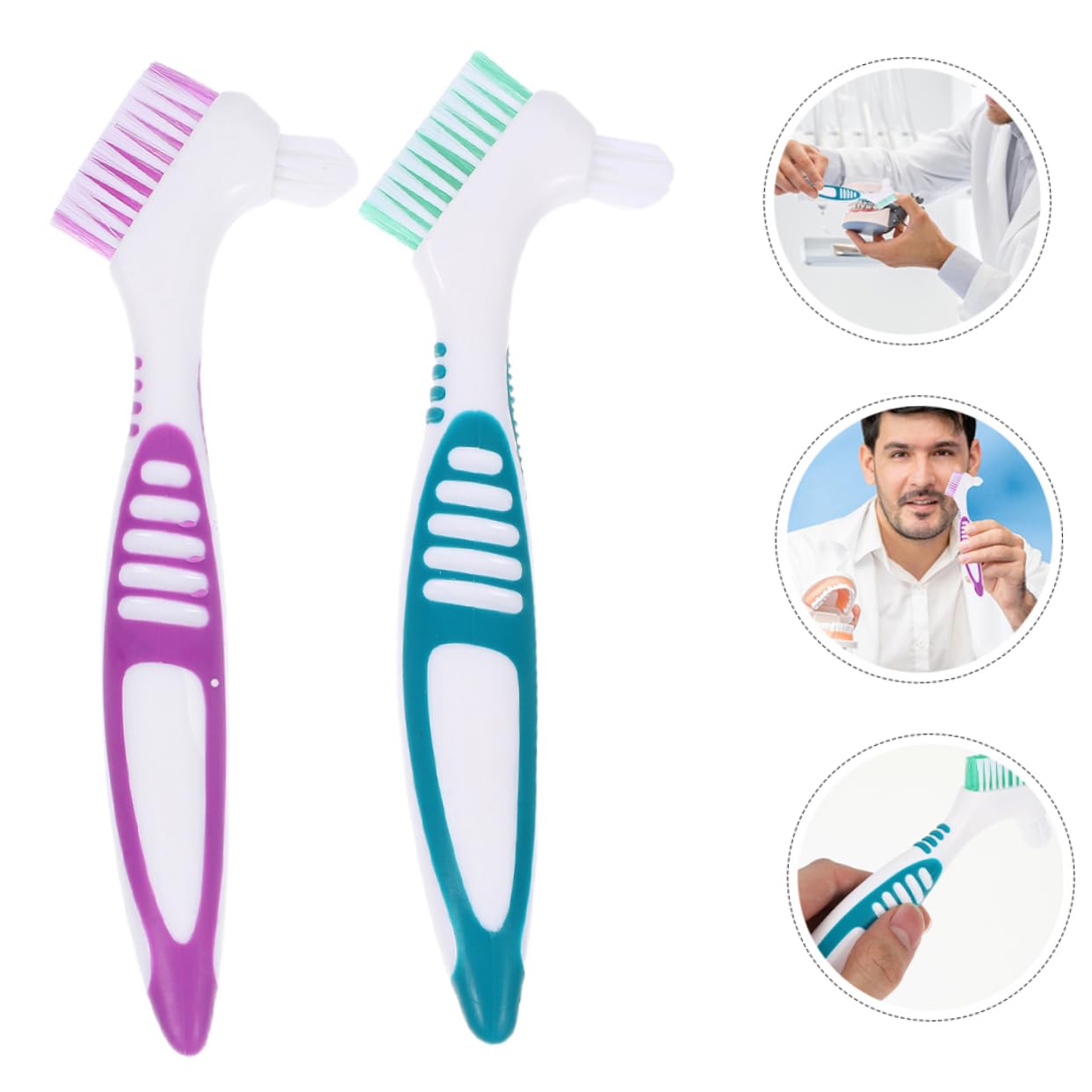 KOMBIUDA 20pezzi Spazzole Per Dentiera Con Manico Antiscivolo Di Spazzolini Per Igiene Orale Pulizia Dentiere e Protesi Morbide Setole Per Gengive Sensibili Colori