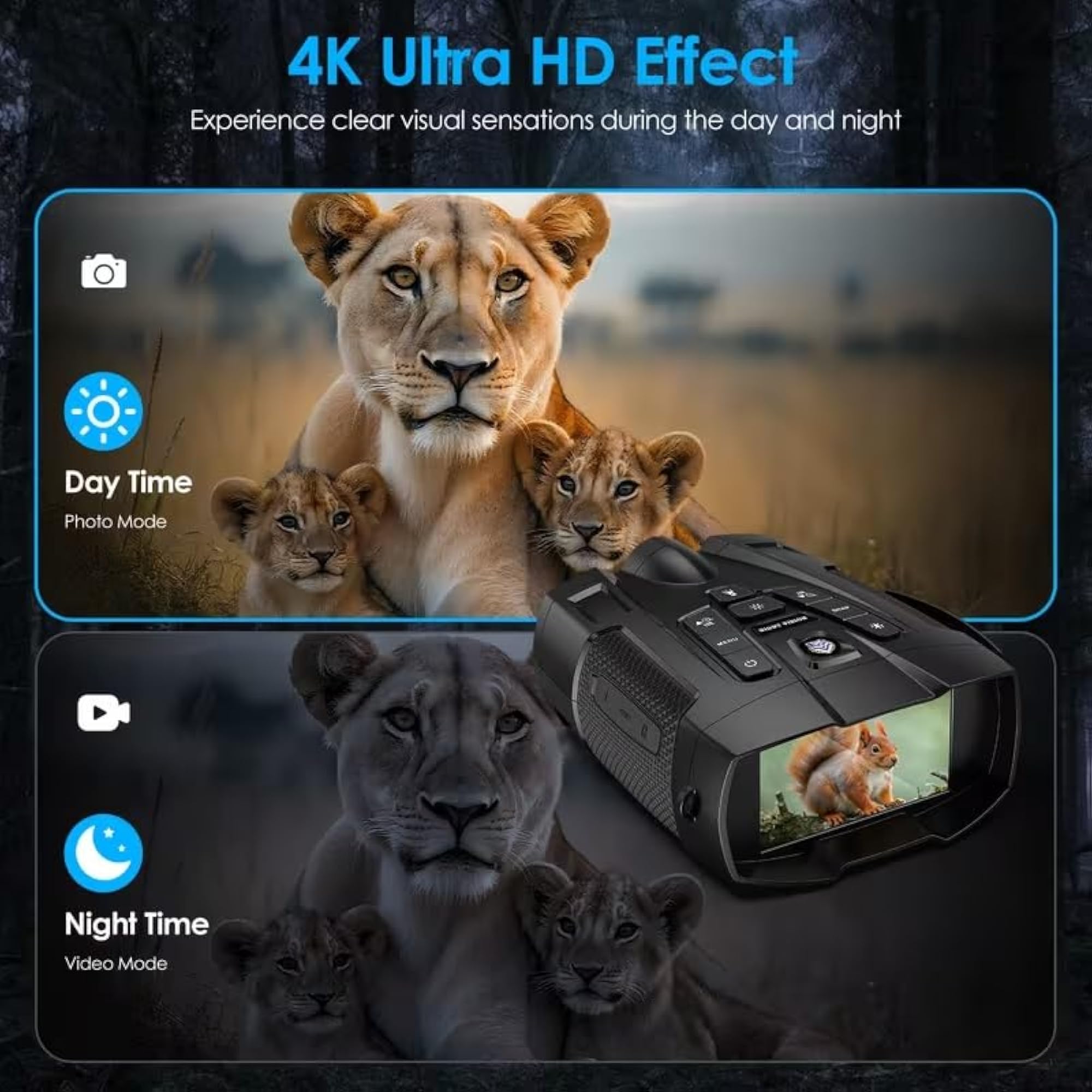 Night Vision with 4K Video Recording, 800yd Range, 5W IR & 10x Digital Zoom