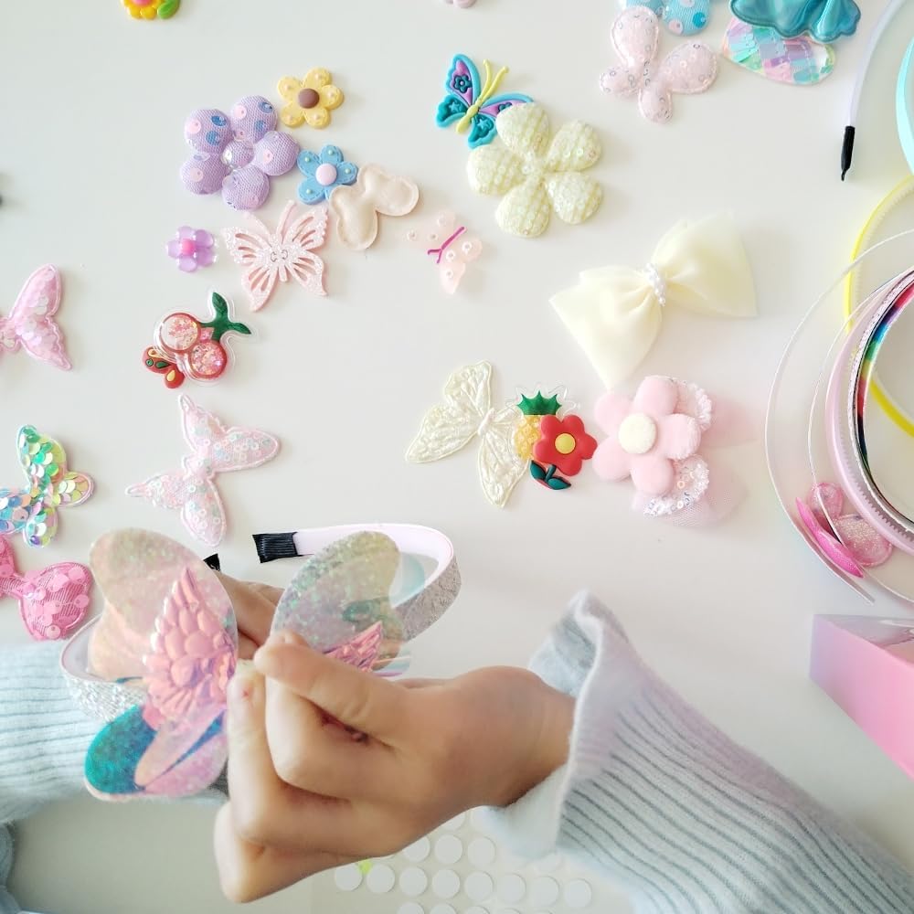 6 Hair Bands 36 Accessories Gifts Butterfly Flower DIY Headband Making Kit Crafts for 5 Year Old Girls