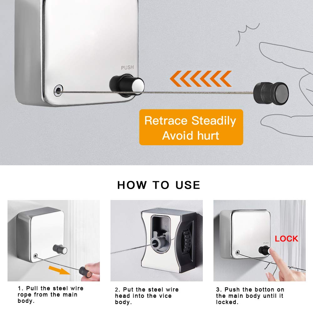 Buy BESy Retractable Clothesline with Adjustable Stainless Steel Rope