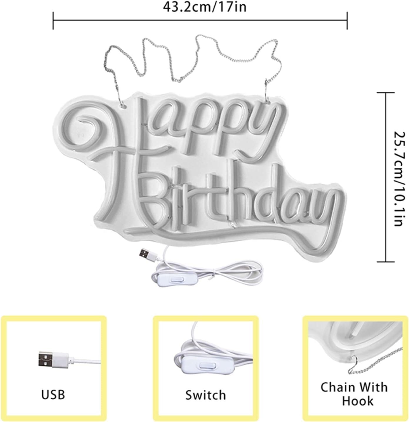 JSY Happy Birthday Konfigurowalny neon LED do dekoracji pokoju na przyjęcie urodzinowe Neon świetlny - znak
