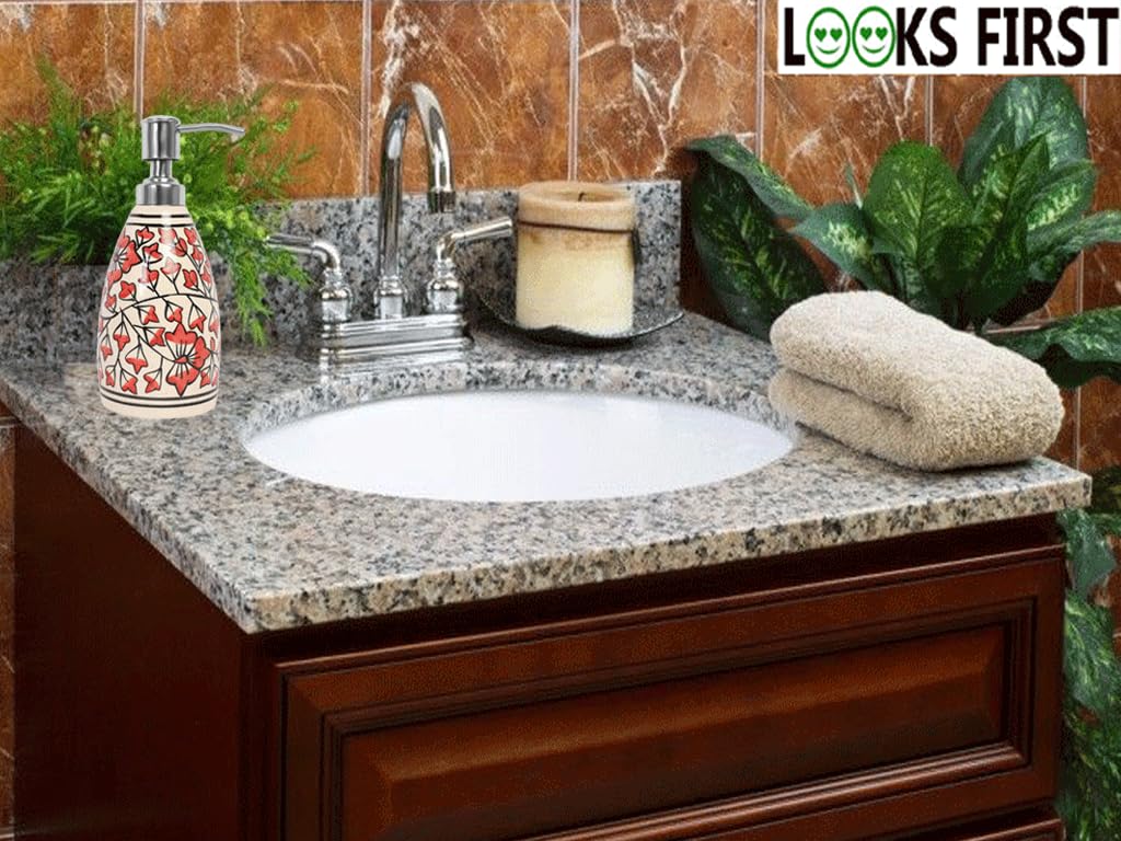 LOOKS FIRST Ceramic Soap Dispenser for Kitchen | Shampoo Dispenser for Bathroom | Handwash Soap Dispenser with Steel Pump | Bathroom Accessories - Image 4 thumbnail