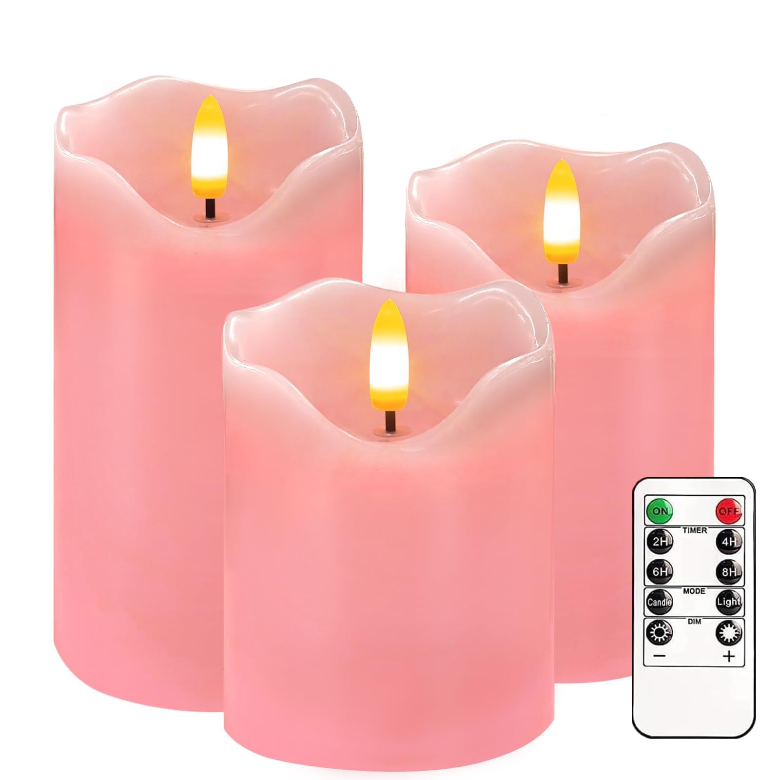 AVEKI Flickering Flameless Candles, Pink Real Wax Battery Operated LED Candle with Remote Timer & Brightness Function, Set of 3 Pillar Candles Lights Decor for Festival Wedding Home (Pink)