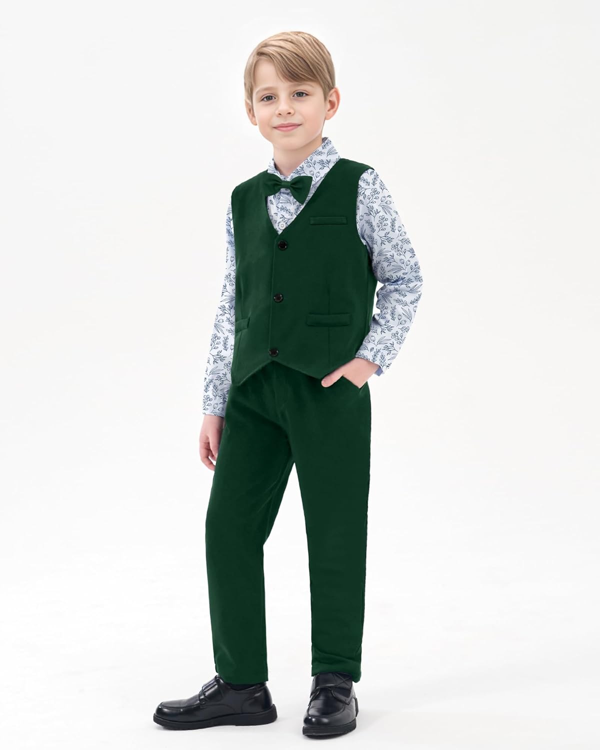 YUEMION Boy Suit Tuxedos Wedding Formal Kid Outfits 7Pcs Dress Shirt with Bowtie Vest Jacket Boutonniere Suspender Pants Set - Image 4