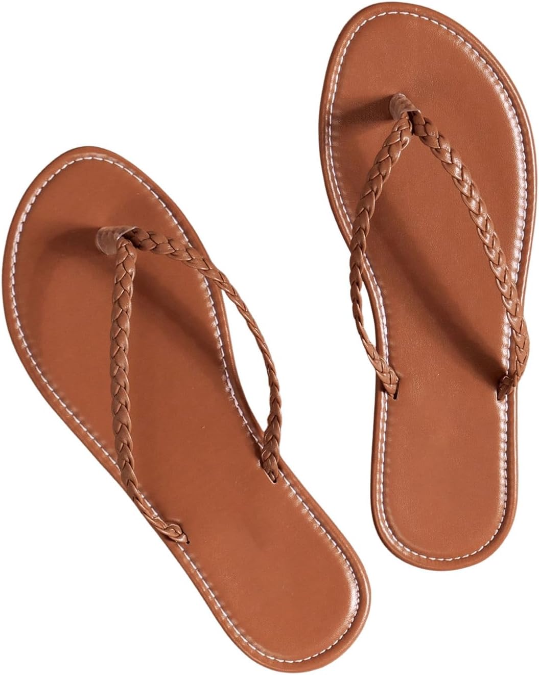 GORGLITTER Women’s Leather Flip Flops Braided Sandals Summer Beach Vacation Open Toe Thong Slip on Slides