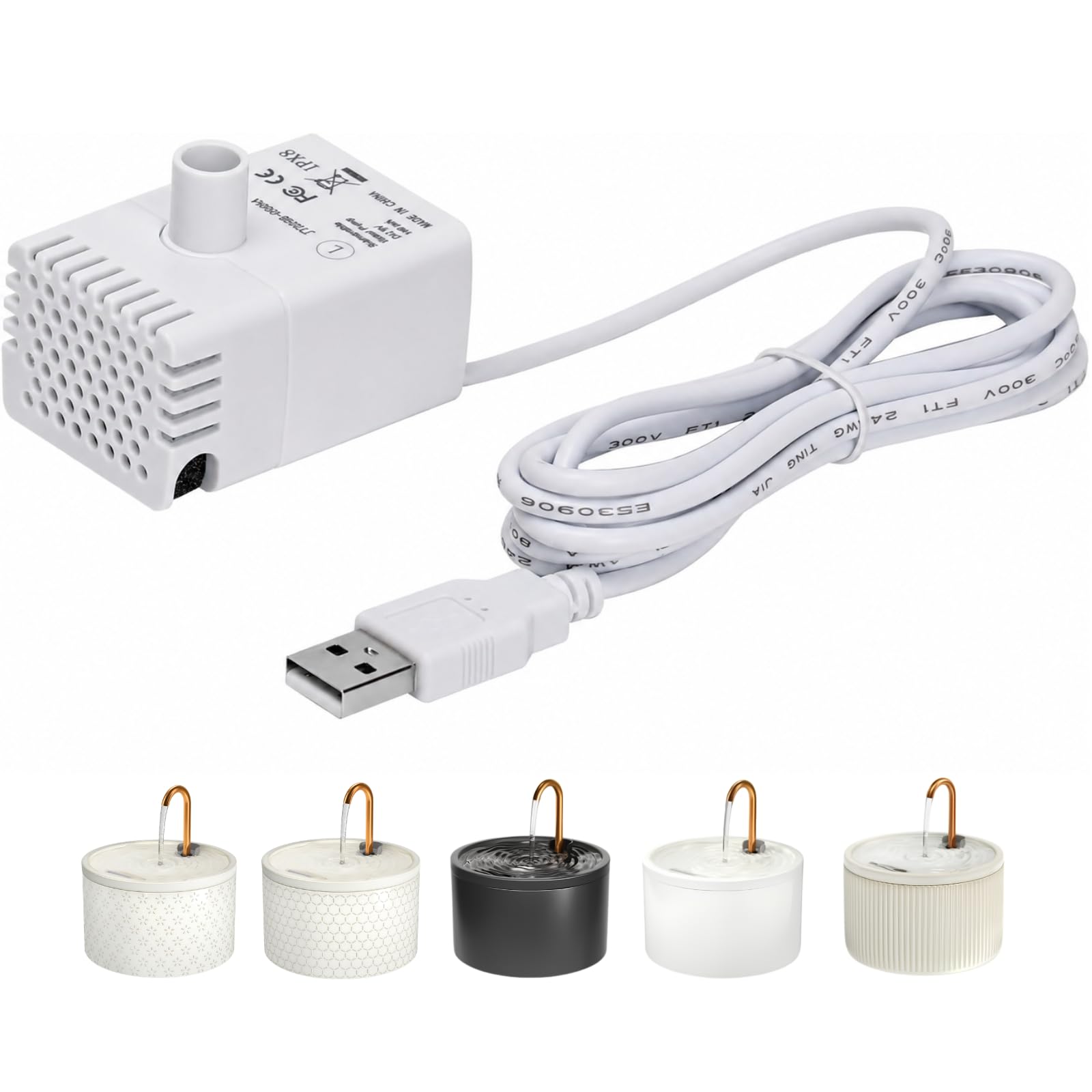 MISFANS Replacement Pump for Ceramic Cat Fountain, Quiet Water Pump for Cat Drinking Fountain, Even Water Circulation, Removable Rotor, Easy to Clean