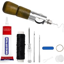 AACGIN 10pcs Sewing Awl Kit with Shoe Repair Adhesive, Professional Leathercraft Sewing Tool with Waxed Thread for Shoes, Leather Bags & Thick Fabric DIY