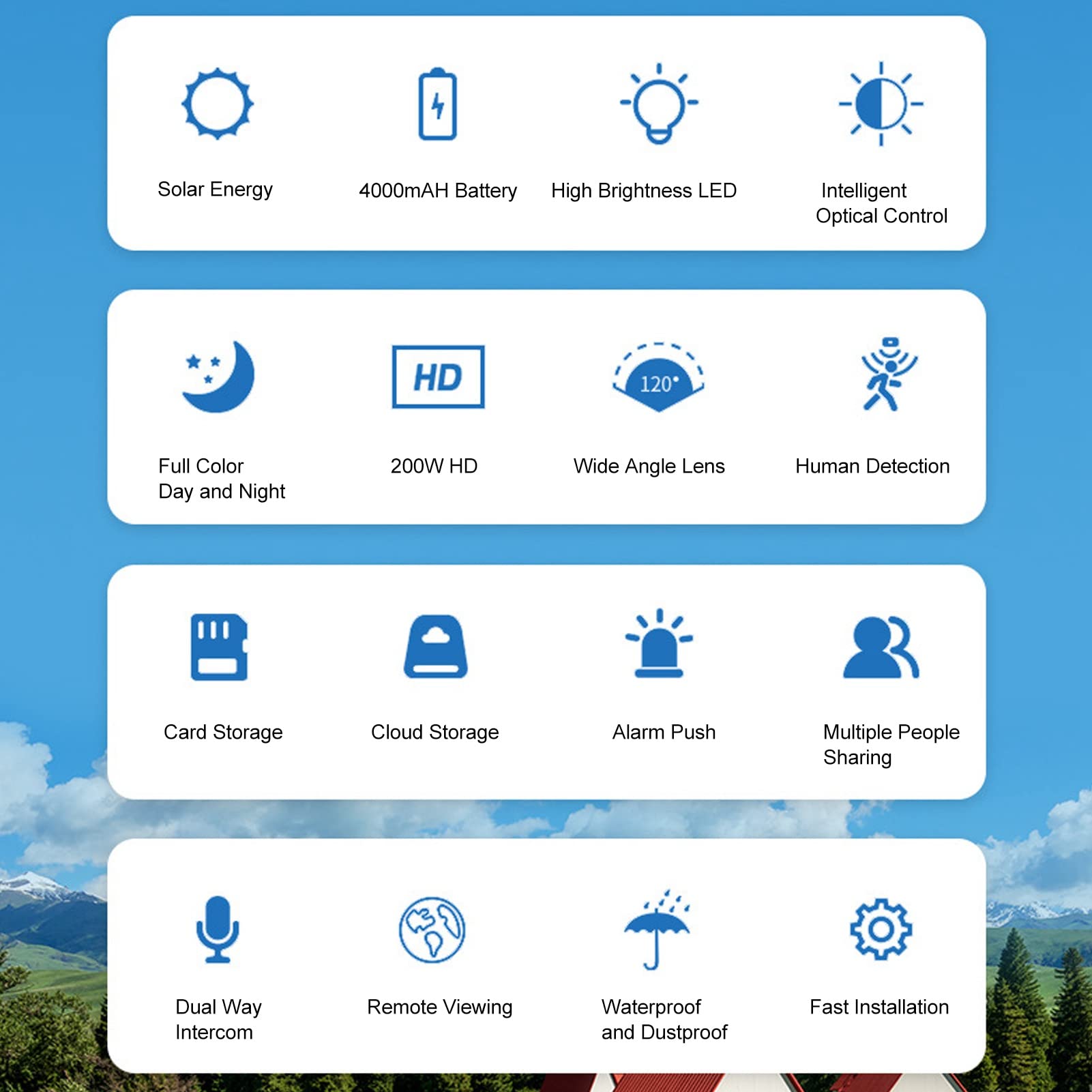 Caméra de sécurité solaire 1080P, vision nocturne WiFi pour une utilisation en extérieur