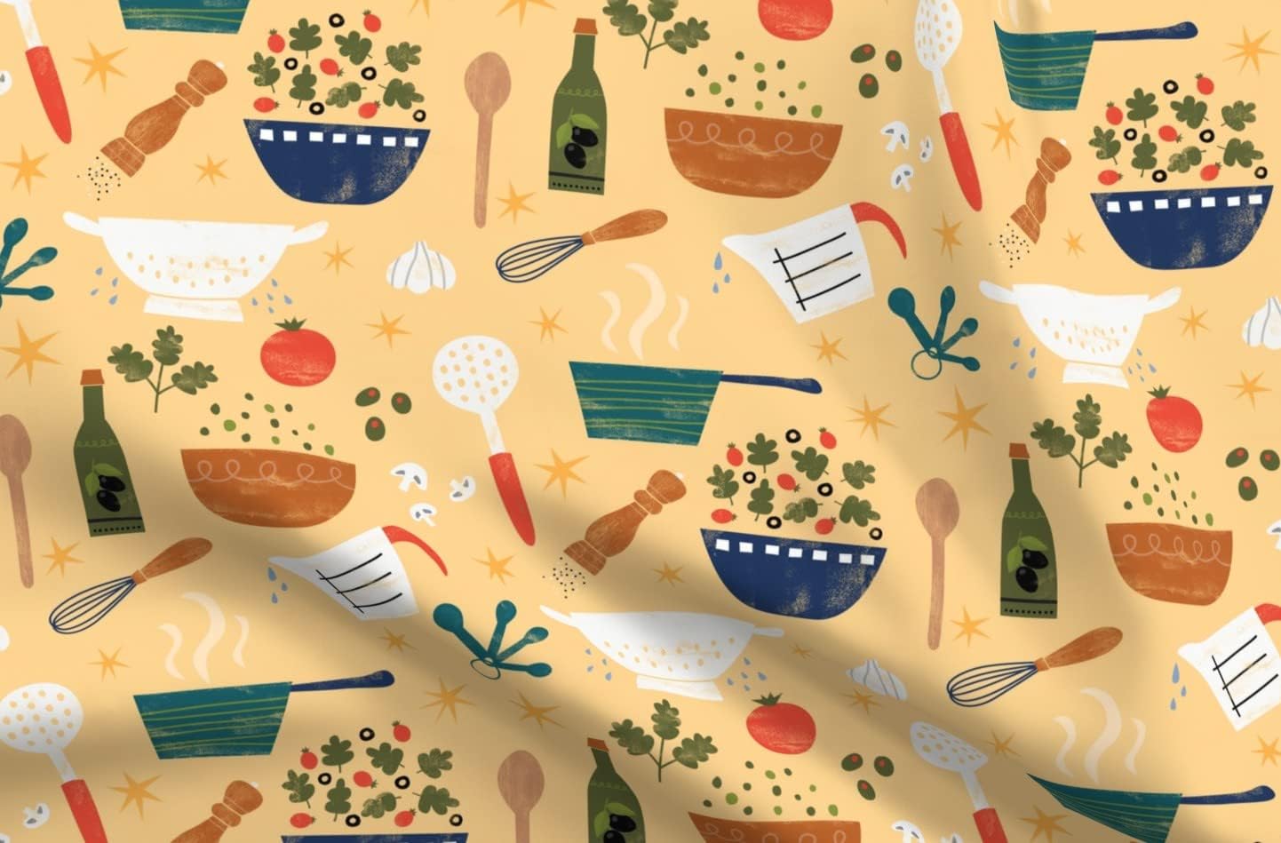 Spoonflower Fabric - Cook Cooking Food Kitchen Vegetables Whimsical Grunge Printed on Petal Signature Cotton Fabric Fat Quarter - Sewing Quilting Apparel Crafts Decor