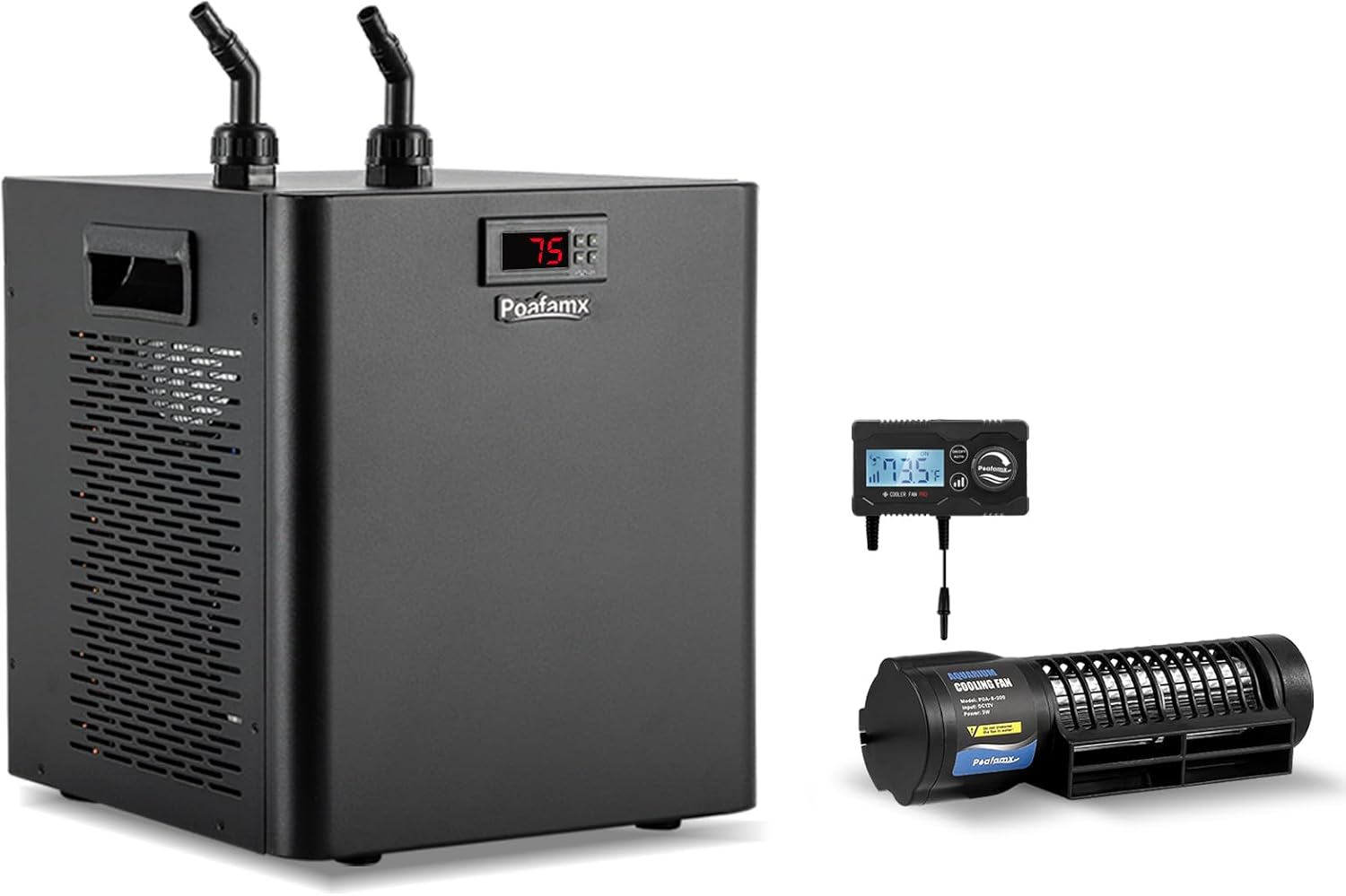 Poafamx 42gal Aquarium Chiller & 3W Aquarium Cooling Fan for Saltwater and Freshwater Hydroponics System Fish Tank Home Use