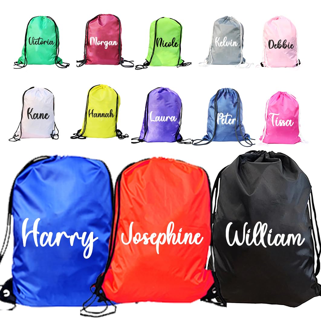 Personalised Name Rucksack Bag Swimming School Sports PE Drawstring Gym & Swimming Bag (Dark Green (Personalised))