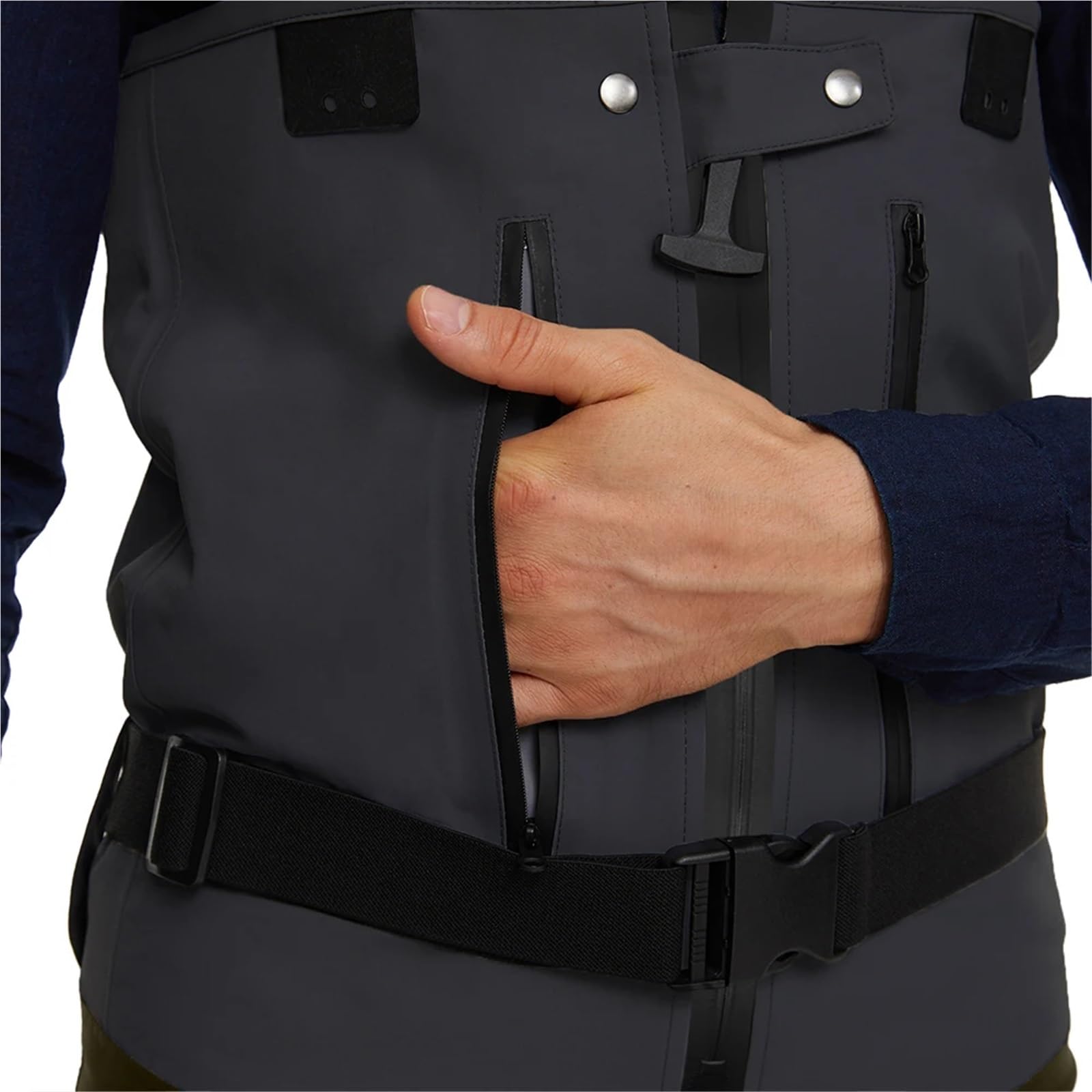 Tuta da Pesca Trampolieri da Pesca a Mosca da Uomo Abbigliamento Pantaloni da trampoliere in Vita Tessuto Impermeabile a Tre Strati con Calzini in Neoprene(S)