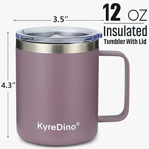 Miniatura 6 de Taza de café aislada con tapa, taza de café de acero inoxidable de 12 onzas, taza de viaje de café al vacío de doble pared con asa, recubrimiento en
