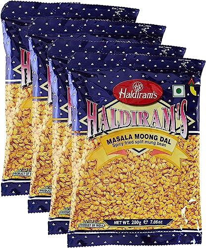 Haldiram’s Savory Snacks – Easy to Carry Anywhere – Crispy, Crunchy & Spicy – Delicious Indian Namkeen Snacks – Made With Authentic Taste – Enjoy At Tea Time (Masala Moong Dal, Pack of 4)