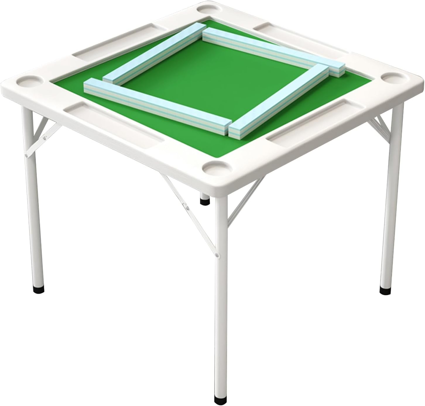 Mahjong Table Foldable, Domino Table, Folding Game Table, Foldable Card Table Square, w/Wear Resistant PVC Desktop (White)