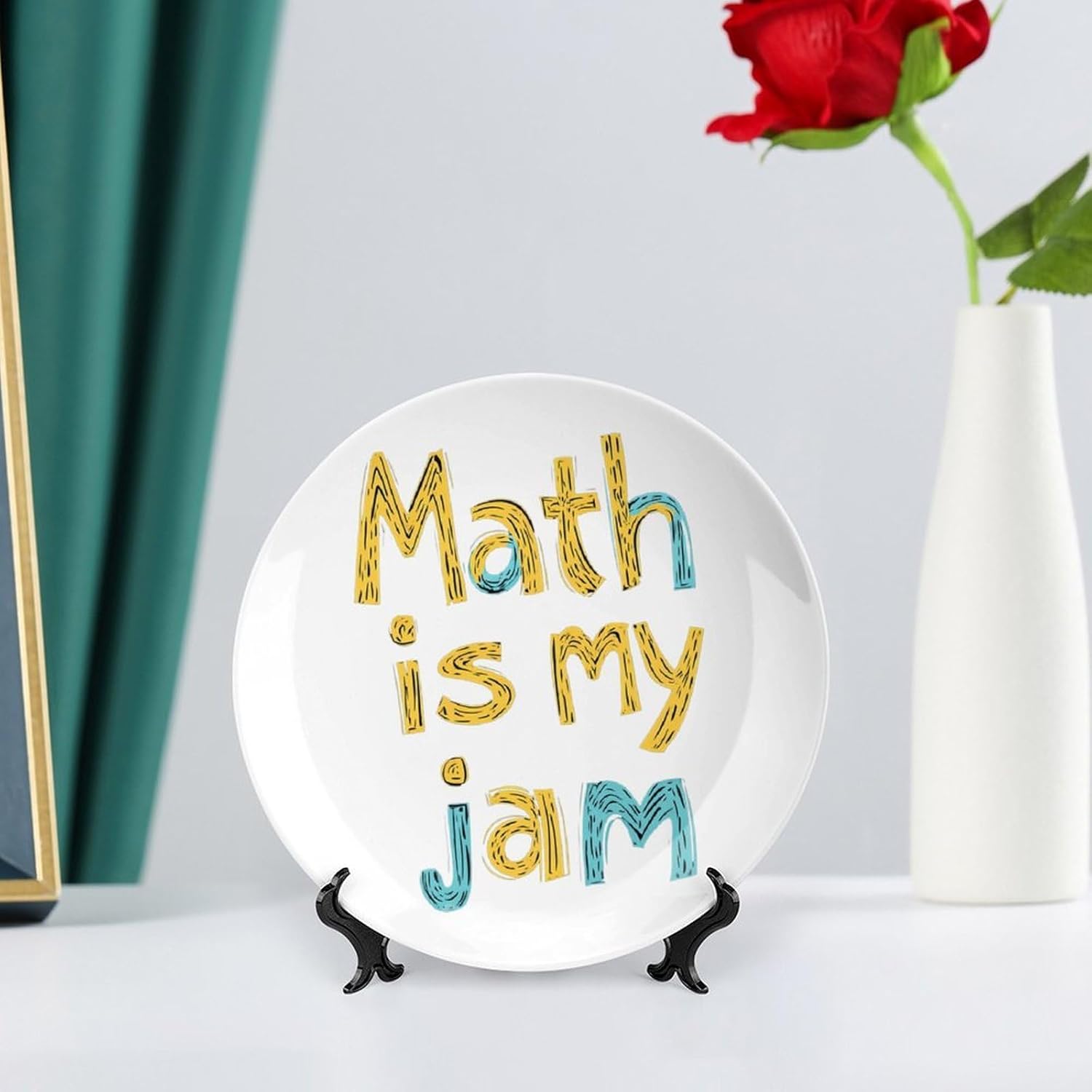Math Is My Jam Decorative Plates for Display Ceramic Plate Tray with Stand Hanger Home Decor